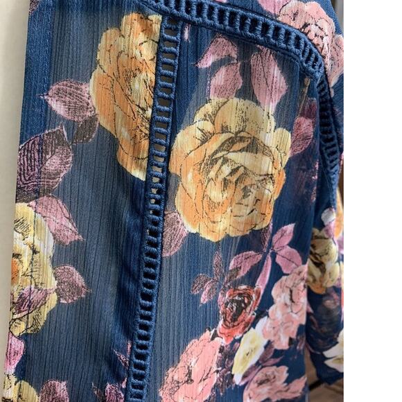 Womens Kimono Duster Sheer Blue Pink Floral Open Front Size Small Boho Fairy - Picture 6 of 7